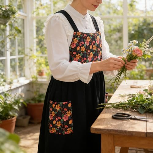 Cotton Linen Apron Cross Back Apron for Women with Pockets Pinafore Dress - Image 4