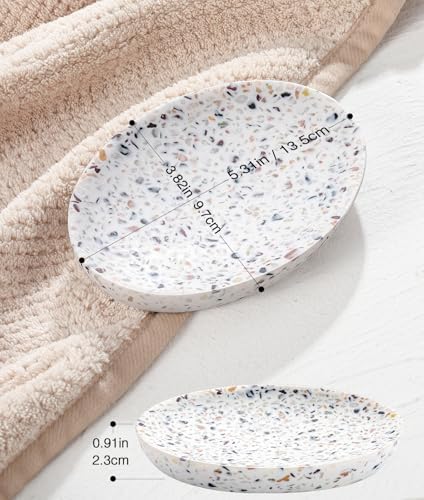 Luxspire Oval Soap Dish, Non-Slip Resin Holder with Drainage, Terrazzo - Image 6