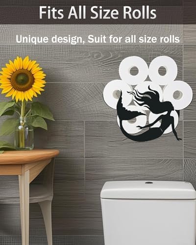 Mermaid Toilet Tissue Holder,Animal Paper Holders,Decorative Metal Papers Holder,Funny Toilet Animal Storage for Bathrooms,Bathroom Paper Organizer for Extra 8 Rolls Wall Mounted Art Decor - Image 3