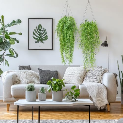 Daifunli 12 Pcs Artificial Hanging Plants Fake Hanging Ferns Plastic Fake Plant for Wall Room Garden Garland Indoor Outdoor Decor No Basket (Mandala, Willows, Fuchsia, String of Pearls) - Image 5