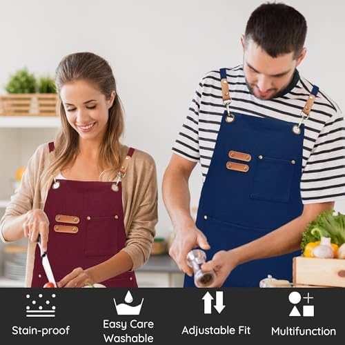 Chef Canvas Aprons with 3 Large Pockets Adjustable Strap for Men Women - Image 2