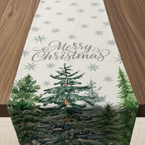 Christmas Decorations - Pine Tree Snowflake Merry Christmas Table Runner by OHOME