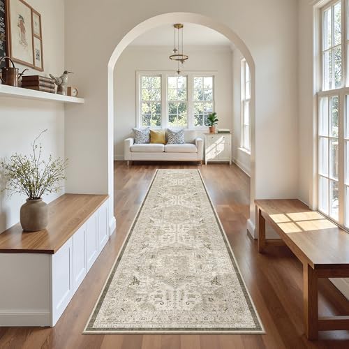 Madane Washable Runner Rugs 2x10 Long for Hallway Kitchen, Ivory/Brown - Image 2