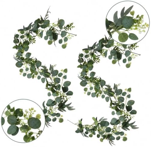 2 Pack 6 FEET Artificial Eucalyptus Garland Faux Silk Leaf Silver Dollar Eucalyptus Leaves Vines Handmade Garland Greenery Wedding Backdrop Indoor Outdoor Decoration - Image 4