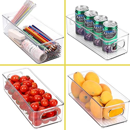 Stackable Plastic Food Storage Bin with Handles for Kitchen Pantry, Cabinet, Refrigerator, Freezer - Organizer for Fruit, Yogurt, Squeeze Pouches - BPA Free, 10" Long - 2 Pack – Clear - Image 7