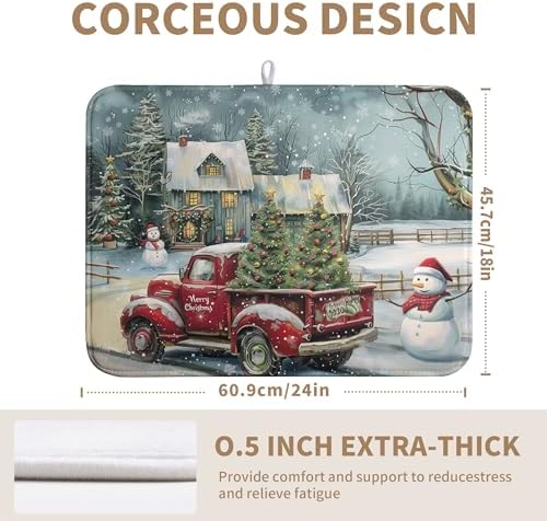 Christmas Red Truck Xmas Tree Snowman Dish Drying Mat for Kitchen Counter 18x24 Inch Winter Snowflake Vintage Absorbent Dish Pad Farmhouse Microfiber Dish Drainer Mats Christmas Kitchen Accessories - Image 2