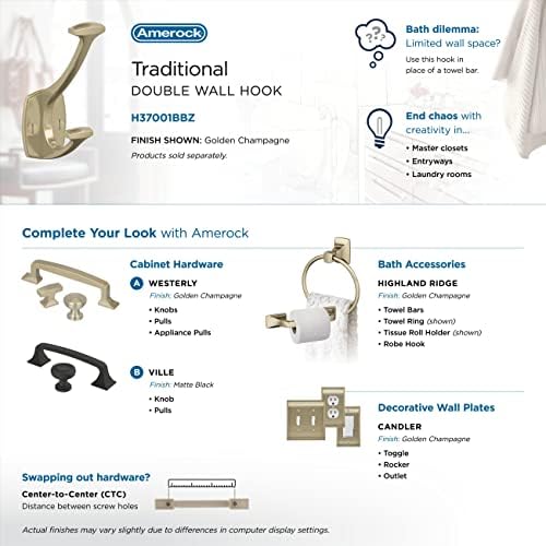 Amerock Vicinity Double Prong Golden Champagne Wall-Mounted Hook - Image 6
