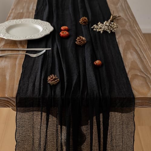 3Pcs Halloween Holiday Black Cheesecloth Table Runner 120 Inch for Decor - Image 5