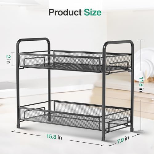 Spice Rack Organizer for Countertop 2 Pack, 2-Tier Counter Foldable Metal Standing Large Seasoning Storage Shelf for Kitchen Cabinet Bathroom Living Room Pantry Office, Black - Image 2