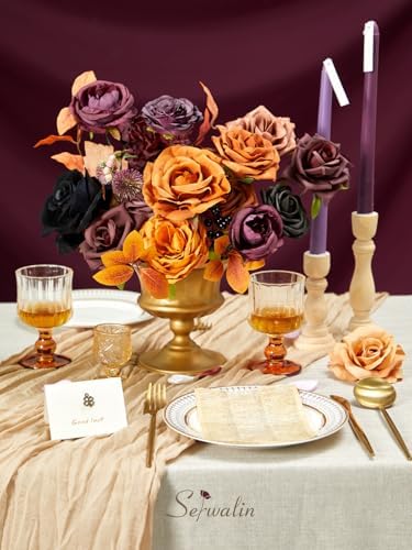 Serwalin Orange Purple Artificial Fall Flowers Combo, Fake Silk Flowers - Image 6