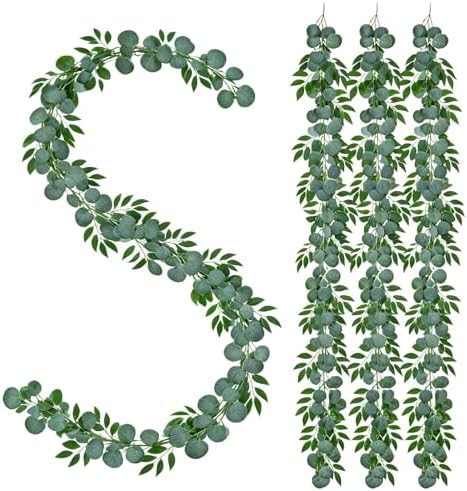 GREENTIME 4Pack 6.5Ft Artificial Eucalyptus Garland with Willow Leaves by Greentime