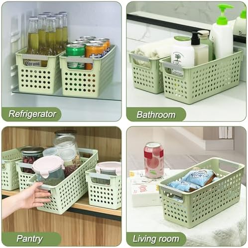 Soddeph Slim Plastic Storage Basket with Handles, Narrow Organizer box for Shelves, Organizer box for Organizing, Kitchen,Home,Office (Green, Small) - Image 6
