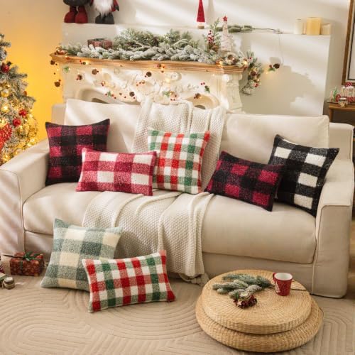 AQOTHES Red Black Plaid Christmas Throw Pillow Covers 24x24 Inch Set of 2 - Image 5