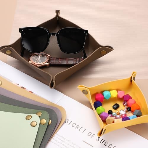 uxcell 2 Pcs Valet Tray for Women and Men, PU Leather Jewelry Tray Entryway Table Bedside Nightstand Catchall Storage Organizer for Jewelry Key Coin Watch Wallet(Square, Yellow) - Image 7