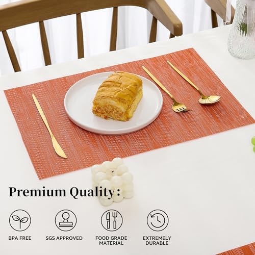 Leetaltree Orange Placemats Set of 4 - Heat Resistant Non-Slip Place mats for Dining Table, Washable Durable PVC Vinyl Woven Table Mats（Orange, 4） - Image 2