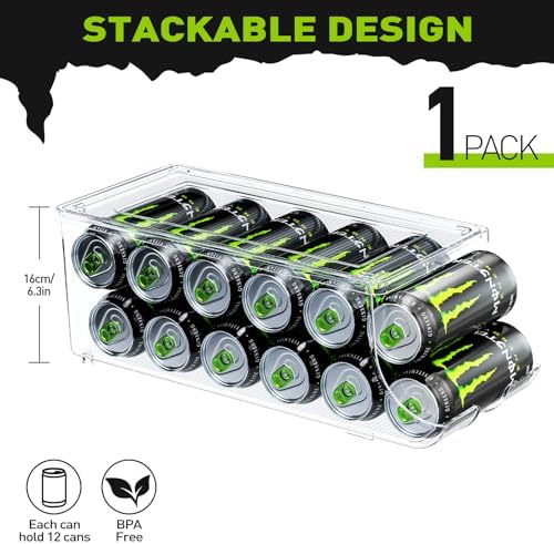 SCAVATA Soda Can Organizer for Refrigerator for Tall Cans of 16oz & 17oz, Stackable Beverage Cans Container Holder Dispenser with Lid for Fridge Pantry Rack Freezer (One Pack) - Image 2