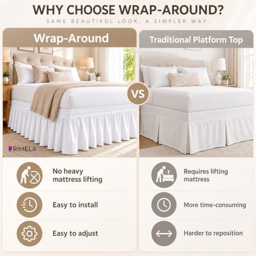 White Bed Skirt Queen Size 14 Inch Drop, Elastic Wrap Around Bedskirt - Image 6