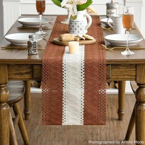 Artoid Mode Caramel Farmhouse Woven Table Runner 12x120 Inch - Image 2