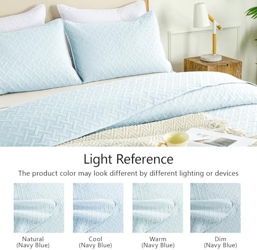 FLYMME Twin Quilt Set, Lightweight Sky Blue Bedspreads, Basket Weave Pattern,Ultra Soft Microfiber Bedspread Bed Coverlet 2 Pieces for All-Seasons (1 Quilt, 1 Sham) - Image 5