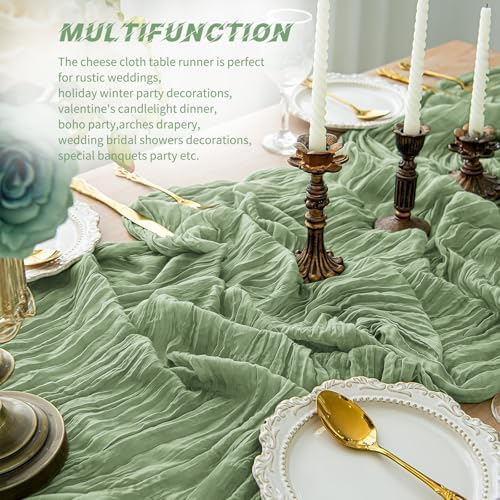 10 Pack Sage Green Cheesecloth Table Runner 17x108 Inch Boho Gauze Cheese Cloth Table Runners for Wedding Party Baby Shower Birthday Home Decor - Image 5