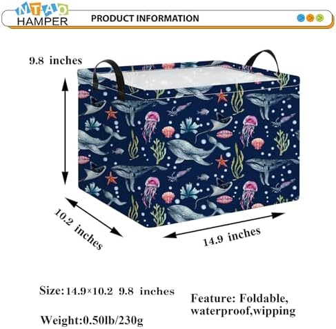 NTAOHAMPER Rectangular Storage Basket Empty,Storage Bin with Handles,Room Decor,Gift Basket,Book Box(Watercolor Ocean) - Image 2