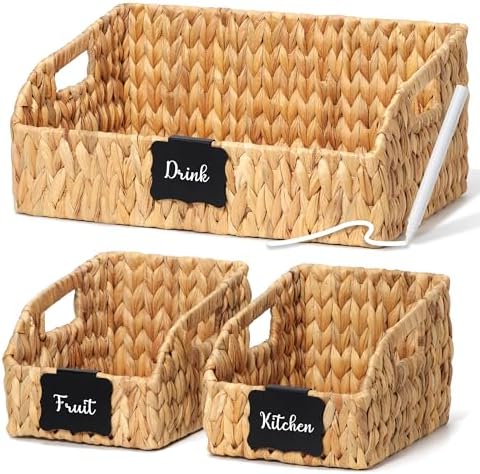 Pantry Baskets for Organizing,Wicker Storage Bins,3 Pack,Natural by STYLAVE