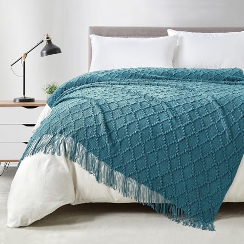 BOURINA Teal Throw Blanket 50 x70 Inch Jacquard Throw Knitted Blanket by BOURINA