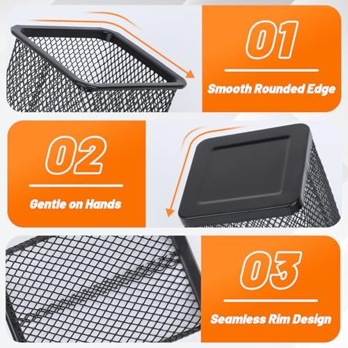 Segarty Pen Cup, 3 Pack Assorted Colors Square Pen Holder for Desk, Wire Mesh Pencil Cups Holder Desktop Accessories Organizer for Office Supplies, School, Home, Makeup Brush (Black Silver Purple) - Image 3