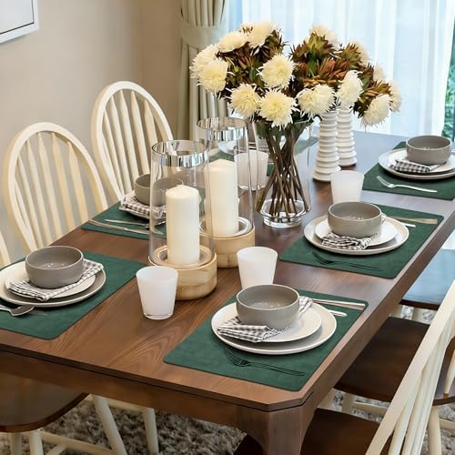 Maxpearl Faux Leather Placemats Set of 6, Easy to Clean, Dark Green - Image 2