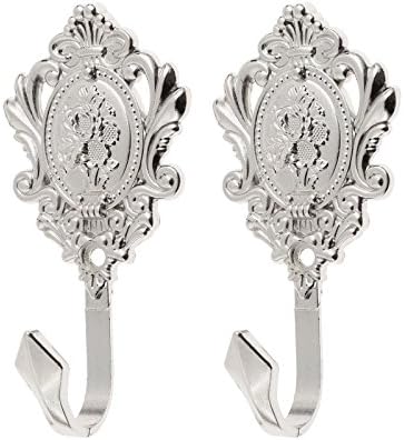 Curtain Tiebacks Small Lightweight Hooks, Vintage Silver Rose Pattern, 2Pcs - Image 3