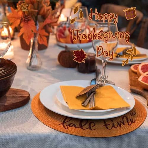 FunWheat Round Placemats Set of 6 Table Mats for Thanksgiving Tables Washable Non-Slip Place mats 15 Inch for Fall(Orange Fall,6pcs) - Image 2