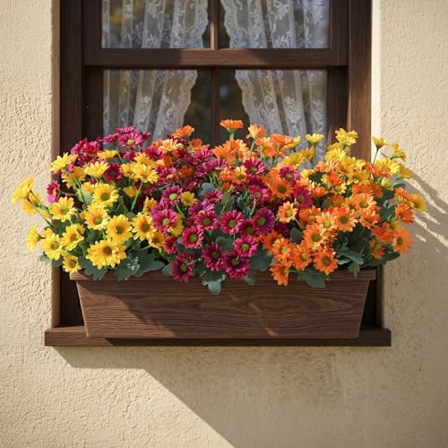 HyeFlora Artificial Mums for Outdoors Fall Decor, 6 Bundles Fake Flowers UV Resistant Realistic Faux Flowers Bouquet Silk Flowers for Outside Planter Porch Patio Garden Yard Balcony Home, Mix - Image 4