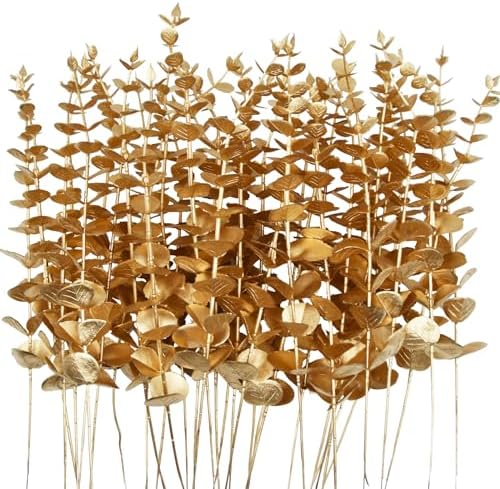 36 Pcs Gold Artificial Eucalyptus Stems 15'' Faux Eucalyptus Leaves Decor Fake Greenery Branches for Xmas branchs Decor Wedding Bouquet Centerpiece Flower Floral Arrangement Home Decoration by TGANNYOCR
