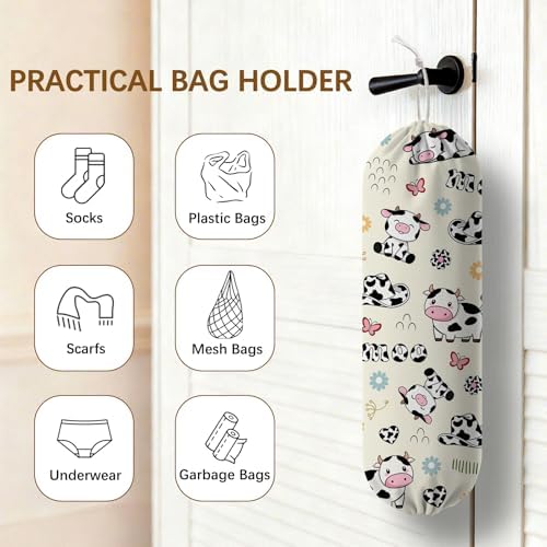 Cow Plastic Bag Holder Dispenser, Plastic Grocery Bag Organizer & Wall Mount Paper Trash Bags Saver Storage for Kitchen Home Pantry Decor, Cute Cow Shopping Bags Storage Dispenser - Image 4