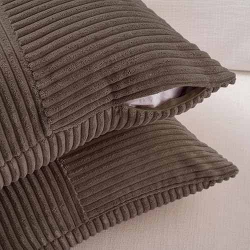 Fancy Homi 2 Packs Dark Brown Decorative Throw Pillow Covers 20x20 Inch for Living Room Couch Bed Sofa, Rustic Farmhouse Boho Home Decor, Soft Corss Corduroy Patchwork Accent Cushion Case 50x50 cm - Image 4