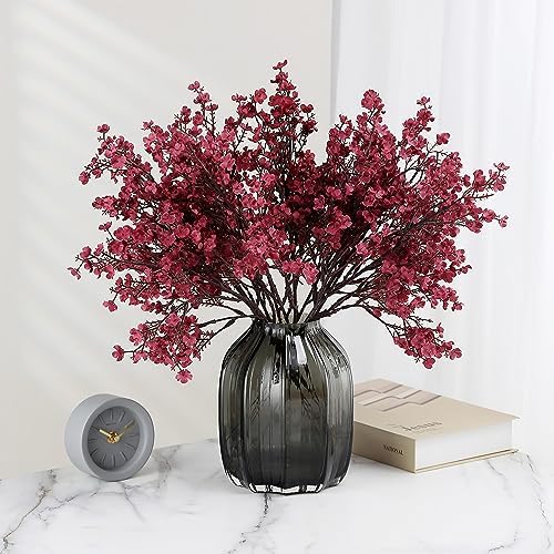 JAKY-Global Babys Breath Fabric Cloth Burgundy Artificial Flowers 6 Bundle European Fake Silk Plants Decor Wedding Party Decoration Bouquets Real Touch DIY Home Garden (Wine Red) - Image 2