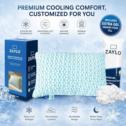 ZAYLO Cooling Bamboo Shredded Gel Memory Foam Pillow, CertiPUR-US Certified, Adjustable Height & Firmness, Bed Pillow for Side, Back & Stomach Sleepers, Standard Size - Image 2