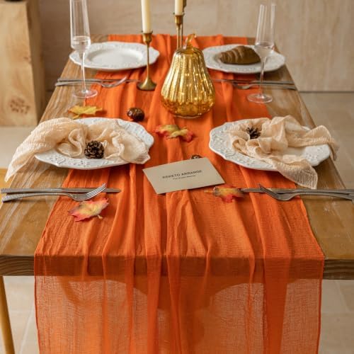 6Pcs Fall Orange Cheesecloth Table Runner 120 Inch Party Boho Home Decor - Image 4