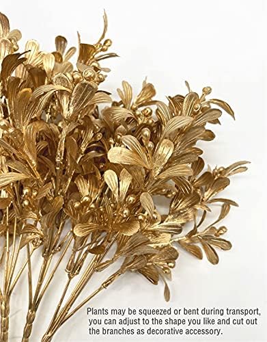 PASYOU Fake Plants Christmas Decorations, Golden Artificial Flowers Plastic Grass Shrubs Leaves Indoor Outdoor Home Garden Party Hotel Verandah Wedding Event Bouquet Faux DIY Decor - Gold 4 Pack - Image 4