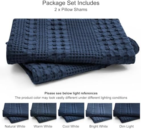 PHF Cotton Waffle Pillow Shams King Size 20"x36", Blue Sapphire, No Insert - Image 5