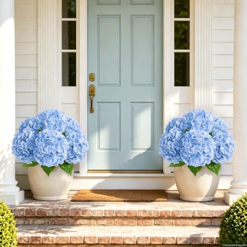 Yastouay 8 Pcs Real Touch Hydrangea Artificial Flowers, Blue - Image 4