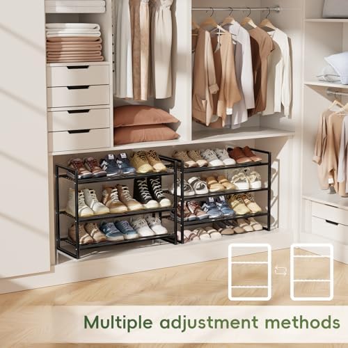 Metal Shoe Rack Organizer for Closet and Entryway, 3 Tier 27" Wide Free Standing Wire Grid Shoe Shelf, Black - Image 3