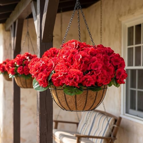CEWOR Artificial Geraniums Flowers for Outdoors Realistic Silk Flowers Red - Image 5