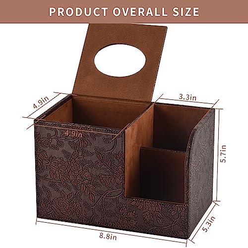 PU Leather Tissue Box Cover Square Tissue Holder Tissues Box Organizer with 2 Compartment,Remote Control Holder,Multifunctional Decorative Tissue Box Covers Cube,Home Office Desktop Storage Box,Retro - Image 2