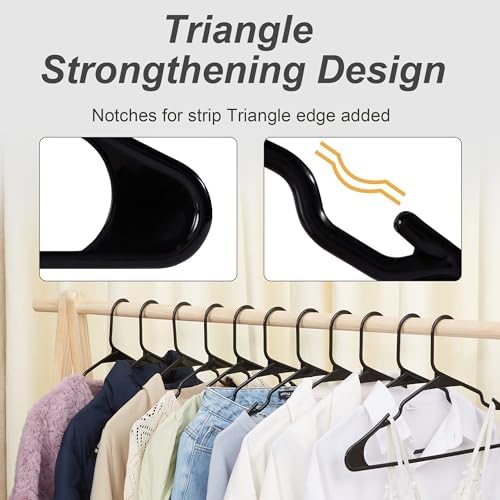 VECELO 25 Pack Plastic Hangers-Clothes Hangers with Shoulder Non Slip Notches,Clothing Hangers for Closet Space Saving-Heavy Duty Coat Hanger,Black - Image 5
