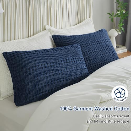 PHF Cotton Waffle Pillow Shams King Size 20"x36", Blue Sapphire, No Insert - Image 2