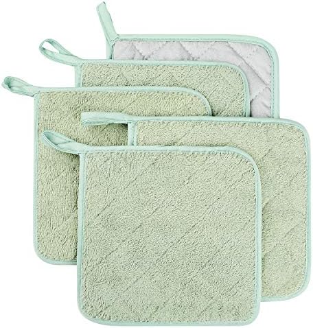 100% Cotton Kitchen Everyday Basic Terry Pot Holder Heat Resistant Coaster Potholder for Cooking and Baking Set of 5 Mint Green by Lifaith