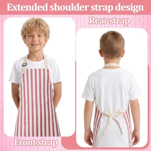 Kids Apron for Cooking Adjustable Striped Kids Apron with Pockets - Image 4