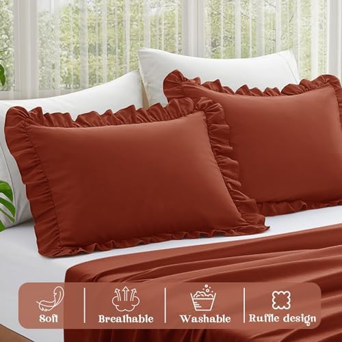 KKJIAF Ruffle Pillow Cases King Size Set of 2, Dusty Orange - Image 4