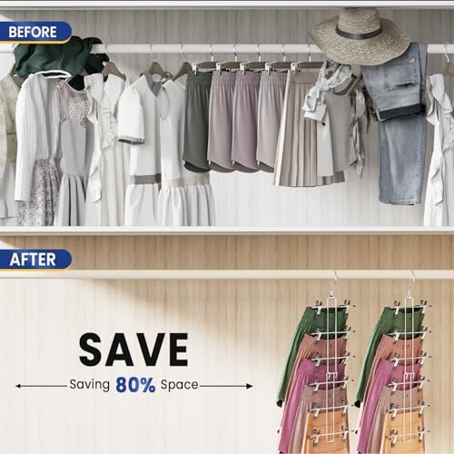 DAMITA Skirt Pants Hangers with Clips Space Saving Hanging Closet Organizer 6 Tiers Hanger with 360° Swivel Hook, Finger-Safe Design- College Dorm Room Apartment Essentials 3-Pack - Image 6